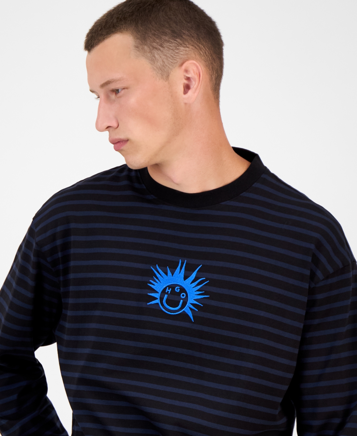 Hugo By Boss Men's Striped Cotton Logo Graphic Crewneck T-Shirt