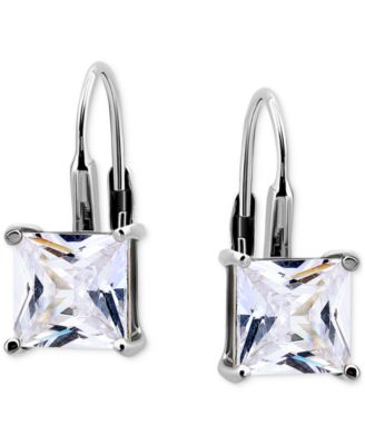 Square Cubic Zirconia Leverback Earrings in Sterling Silver, Macy's Exclusive
