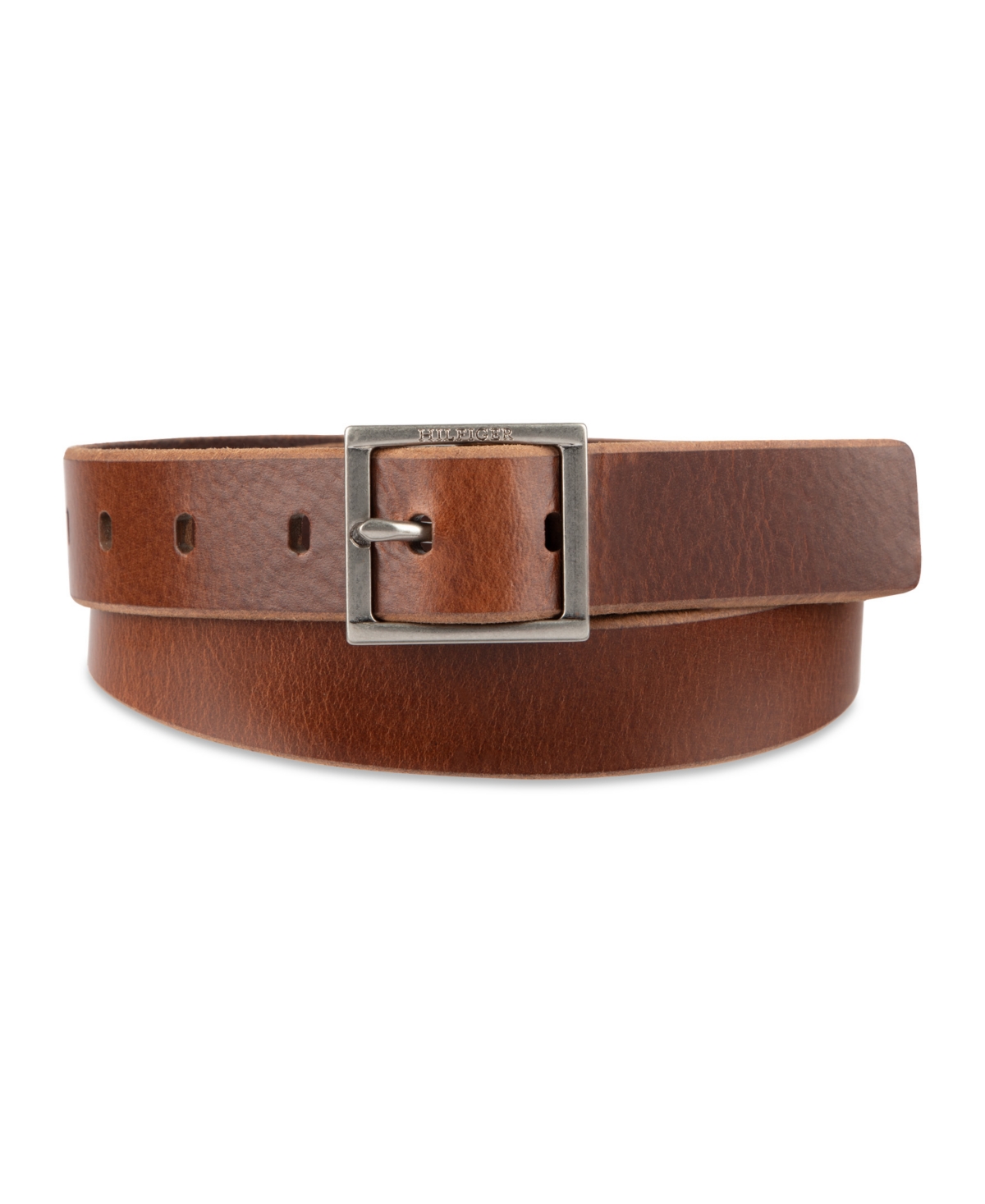 Men's Genuine Leather Center Bar Buckle Casual Belt - Tan