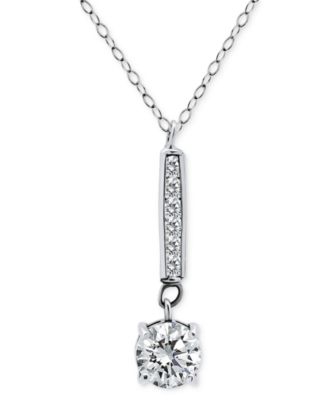 Giani Bernini - Round Cubic Zirconia Bar Drop Pendant Necklace, 16" + 2" extender