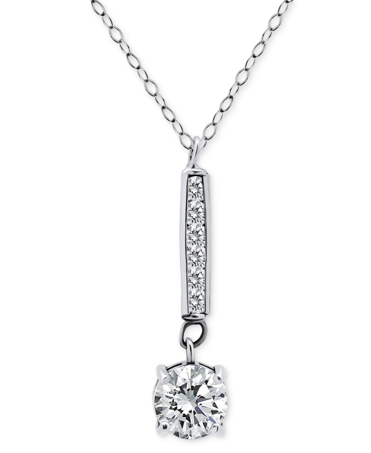 Giani Bernini Round Cubic Zirconia Bar Drop Pendant Necklace, 16" + 2" Extender, Macy's Exclusive In Silver