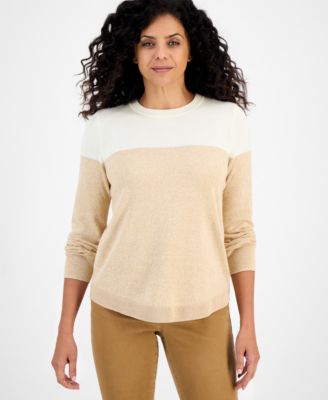 Women's Crewneck Cotton Colorblocked Sweater, Created for Macy's 