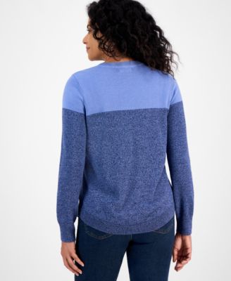 Women's Crewneck Cotton Colorblocked Sweater, Created for Macy's 