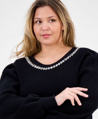 Plus Size Embellished Crewneck Sweater
