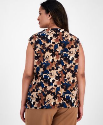 Plus Size Printed Cowl-Neck Sleeveless Blouse 