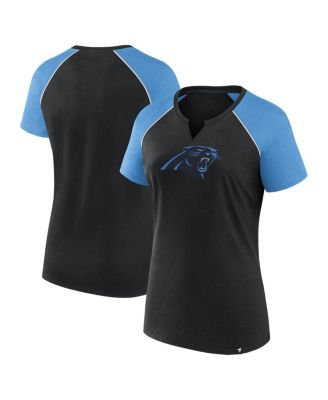 Fanatics - Women's Black/Blue Carolina Panthers Glittered Primary Raglan T-Shirt