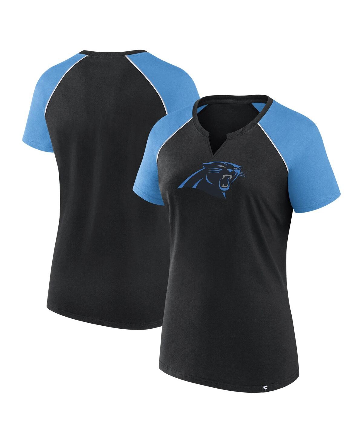 Women's Black/Blue Carolina Panthers Glittered Primary Raglan T-Shirt - Black, Blue