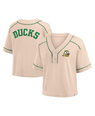 Fanatics - Women's Tan Oregon Ducks Oversized Dominant Force Cropped V-Neck T-Shirt
