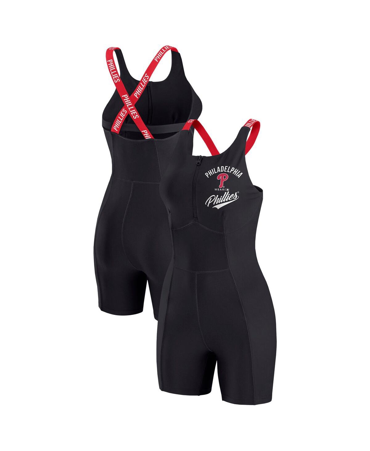 Wear By Erin Andrews Women's Black Philadelphia Phillies Bodycon Quarter-zip Romper