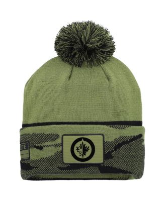 Fanatics - Men's Olive Winnipeg Jets Military Appreciation Cuffed Knit with Pom Hat