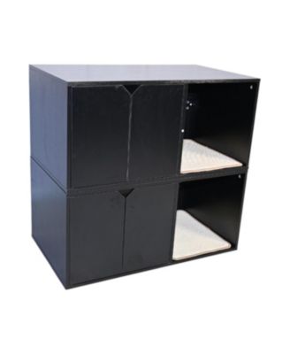 Black Cat Litter Box Enclosure Furniture with Scratch Pad