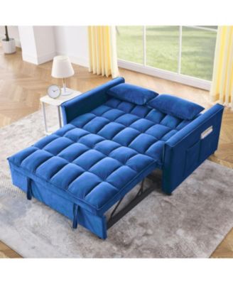 Velvet Blue 54" Sleeper Sofa with Adjustable Back