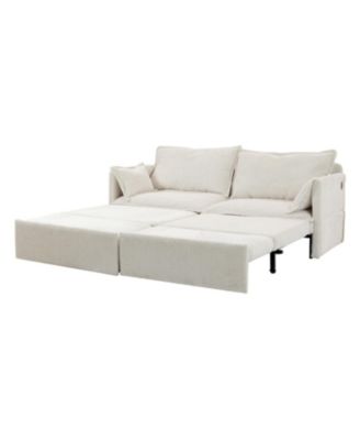 Pull-Out Corduroy Sleeper Sofa Bed w/ Storage & USB