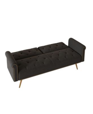 Black Velvet Sofa Bed with Nailhead Trim & Pillow