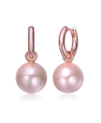 Round Colored Pearl Drop Hoop Earrings