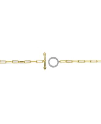 Two-Tone with Clear Cubic Zirconia Toggle Clasp Link Bracelet