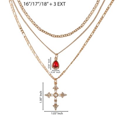 Layered Cross & Gem Necklace