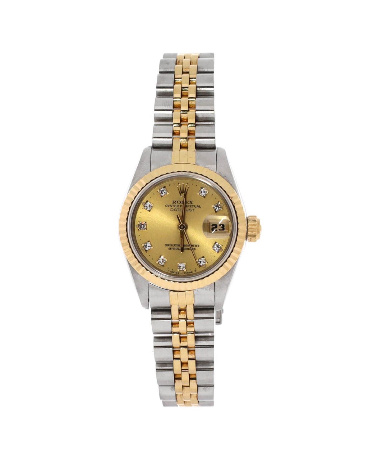Oyster Perpetual Datejust Automatic Watch in Stainless Steel and Gold with Diamond Markers 26mm - Dial color: gold
