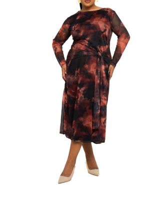 Women's Retro Tie Dye Print Mesh Midi Dress