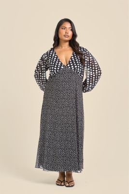 Women's Long Sleeved Polka Dot Midi Dress