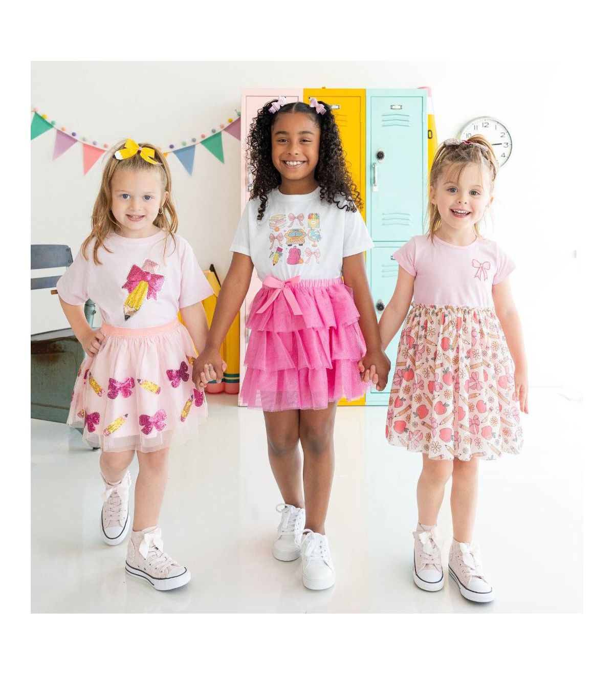 Sweet Wink Little and Big Girls Back To School Cutie Patch Short Sleeve Tutu Dress