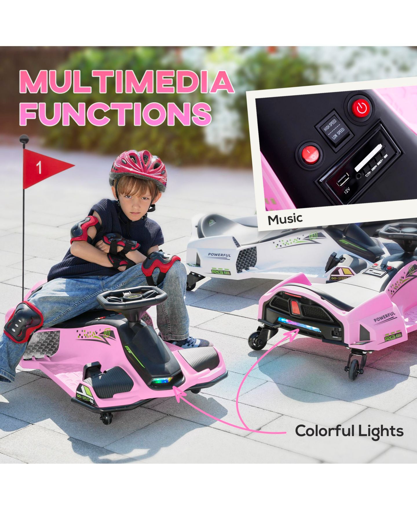Детская игрушка Aosom 12V Electric Drifting Go Kart with Music, Ages 8-12, цвет: Розовый — фото 6