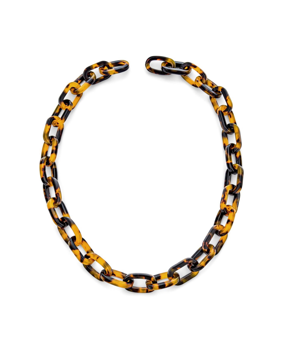 Stylish Golden Brown Oval Chain Link Faux Tortoise Shell Necklace 18 Inch - Brown
