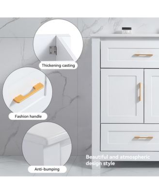 48" White Vanity with Ceramic Sink Combo, 4 Soft-Close Doors & 4 Drawers, Elegant Storage Unit
