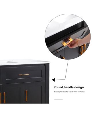 48" Black Vanity Set with Ceramic Sink, 4 Soft-Close Doors & 4 Drawers, Stylish Bath Organizer