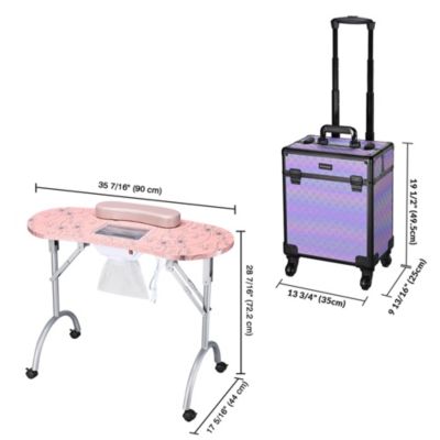 Folding Manicure Table & Rolling Makeup Train Case Charm ForgetMeNot