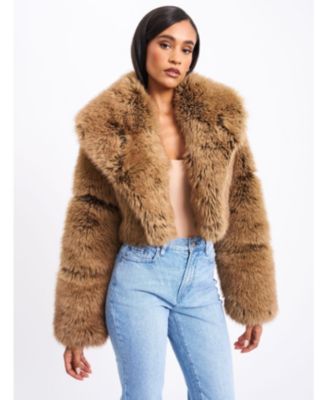 Women Yadavi Brown Faux Fur Cropped Jacket