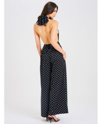 Women Oriana Black Polka Dots Halter Jumpsuit