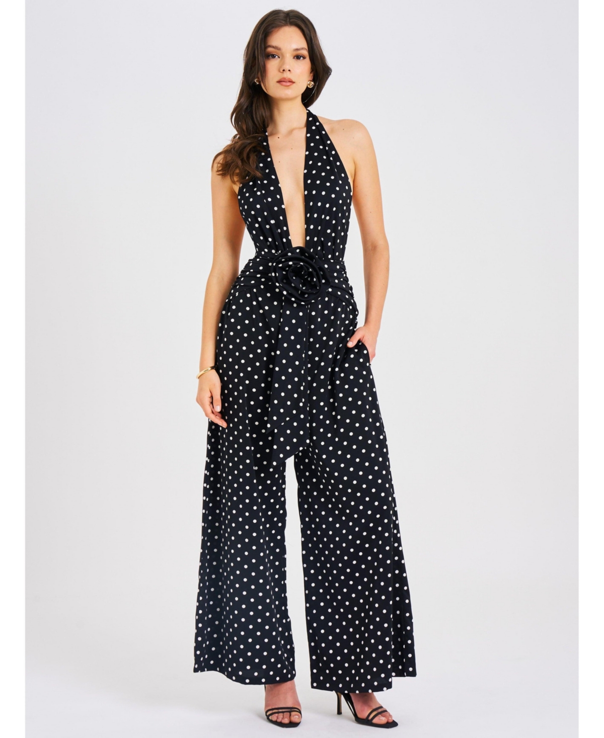 Women Oriana Black Polka Dots Halter Jumpsuit - Black polka dot