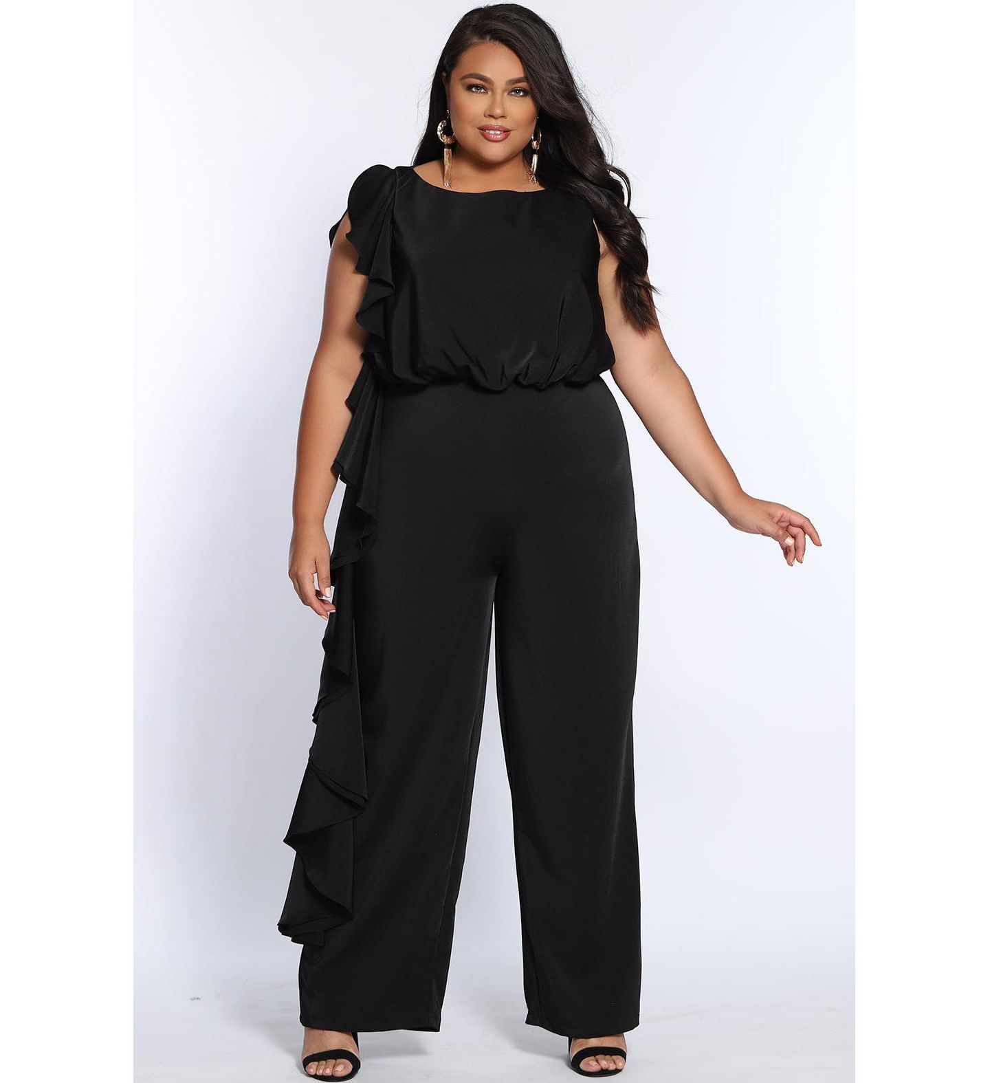 Женский комбинезон Celebrations by Sydney's Closet Crepe Ruffle Jumpsuit, цвет: Чёрный — фото 1
