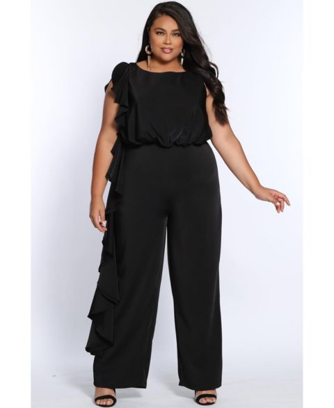 Женский комбинезон Celebrations by Sydney's Closet Crepe Ruffle Jumpsuit, цвет: Чёрный