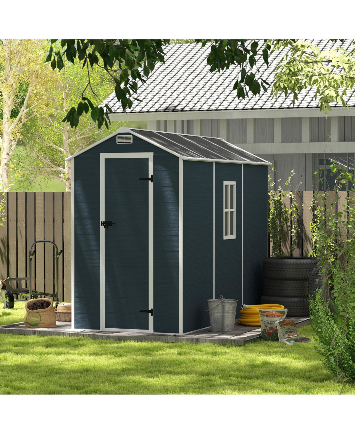 4x8 Resin Storage Shed - Waterproof, Uv Proof, Dark Gray - Dark gray