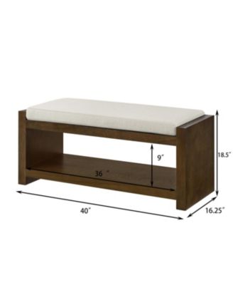 40" Beige Bench with Shoe Rack & Removable Cushion
