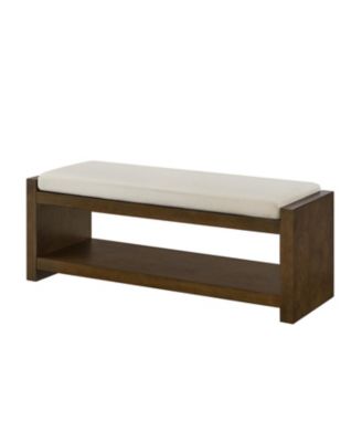 47" Beige Bench with Shoe Rack & Removable Cushion