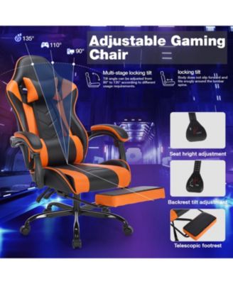 Gaming Chair with Footrest Headrest & Lumbar Support - Black/Orange