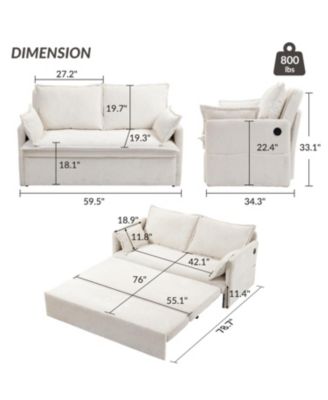 Corduroy Convertible Sleeper Sofa Bed with USB Ports