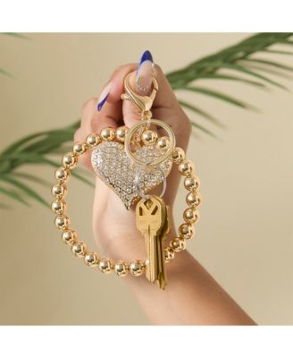 Heart Charm Stretch Keychain Bracelet in Gold-Tone