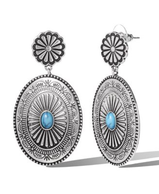 Western Round Concho Drop Earrings