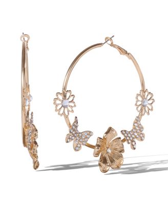 Floral Hoop Earrings in Gold
