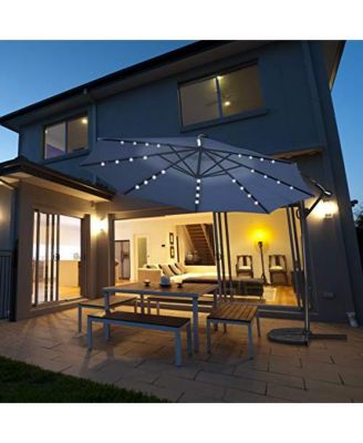 10 Feet 360° Rotation Solar Powered LED Patio Offset Umbrella without Weight Base