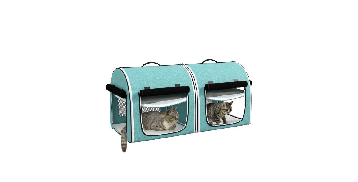 39&#x22; Portable Soft-Sided Pet Cat Carrier with Two Compartments, Soft Cushions & Storage Bag, Green