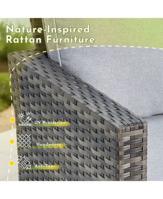 4 Pieces Outdoor Patio Furniture Set,Outside Conversation Set with All-Weather Wicker Sofa,Deep Seating Cushions and Solar Powered Coffee Table