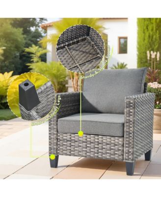 4 Pieces Outdoor Patio Furniture Set,Outside Conversation Set with All-Weather Wicker Sofa,Deep Seating Cushions and Solar Powered Coffee Table