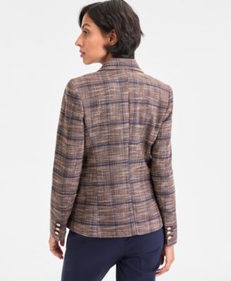 Women's Plaid Double-Breasted Blazer