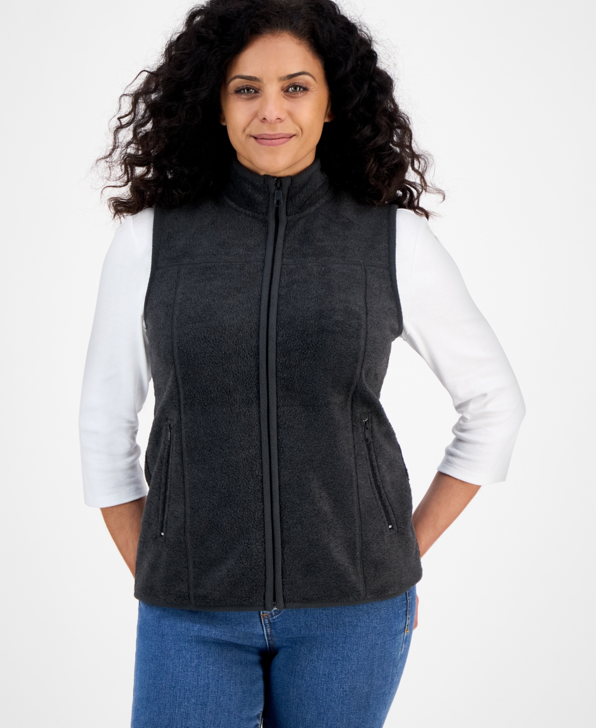 Style & Co Women's Zip-front Polar Fleece Vest, Created For Macy's In Blue