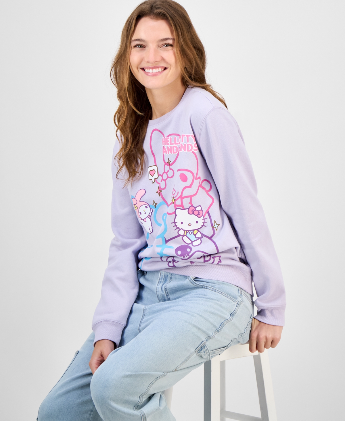 Love Tribe Juniors' Hello Kitty And Friends Cotton Crewneck Sweatshirt In Purple